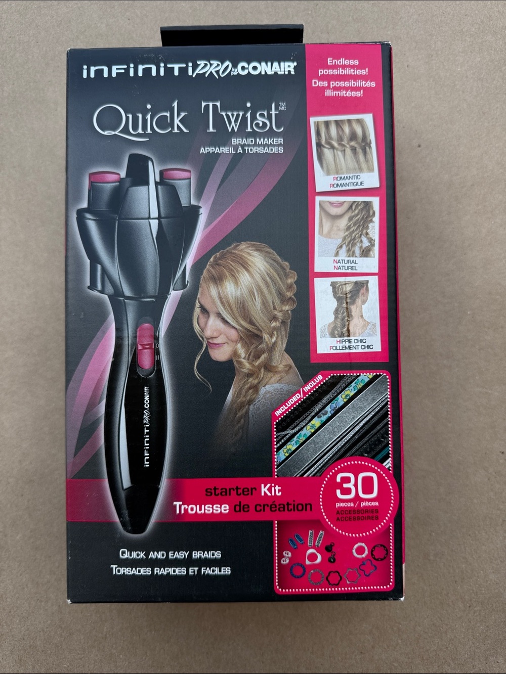 InfinitiPRO by Conair Quick Twist Braid Maker Starter Kit - Pink & Black